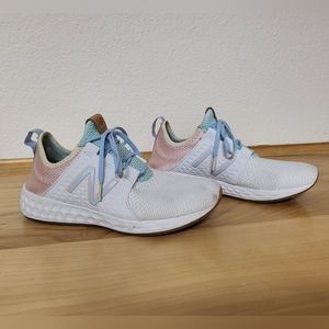 New Balance Fresh Foam CRUZ White Running Sneakers with Blue & Pink Accents
